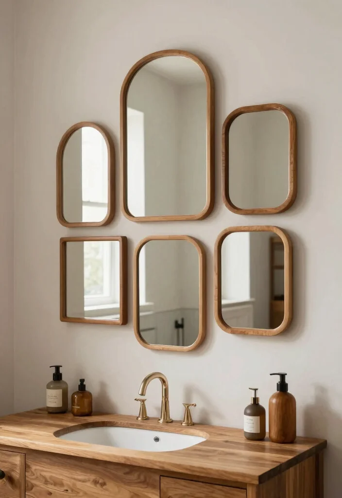 16 Wooden Mirror Bathroom Ideas With Warm Charm 16 16 Wooden Mirror Bathroom Ideas With Warm Charm - 6. Layered Mirrors 1