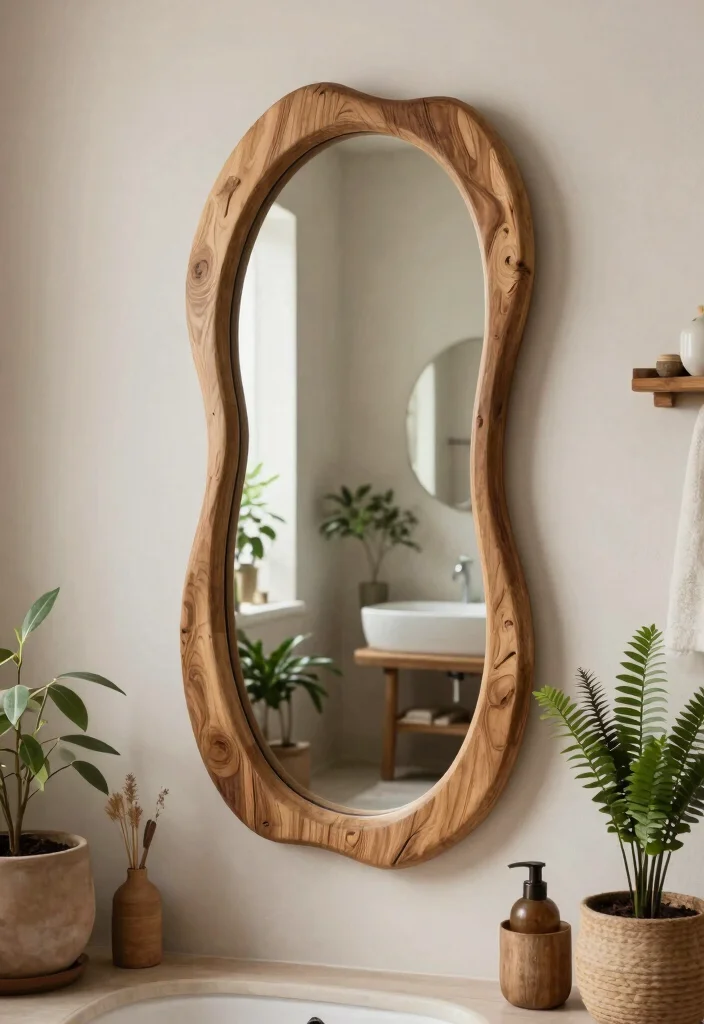 16 Wooden Mirror Bathroom Ideas With Warm Charm 27 16 Wooden Mirror Bathroom Ideas With Warm Charm - 7. Nature-Inspired Shapes 1