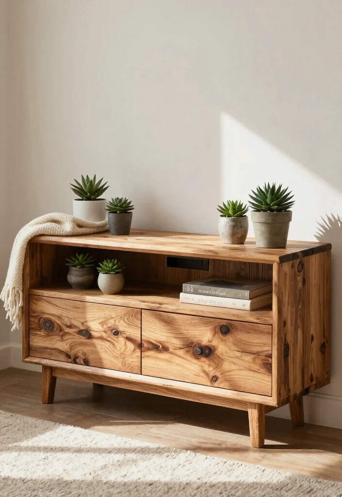 17 Boho TV Unit Ideas With Cozy Vibes - 1. Reclaimed Wood Rustic Charm 1