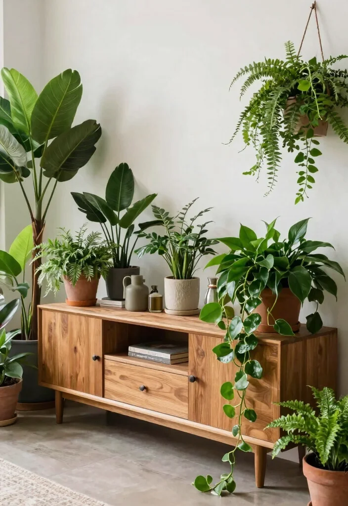 17 Boho TV Unit Ideas With Cozy Vibes - 10. Plant-Laden Units for Natural Vibes 1