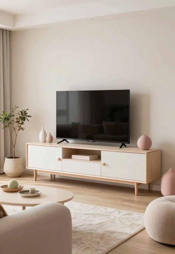 17 Boho TV Unit Ideas With Cozy Vibes - 13. Soft Pastel Shades 1