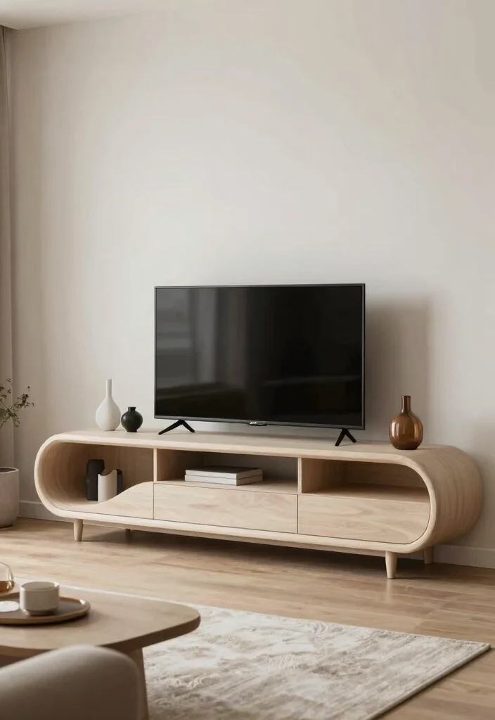17 Boho TV Unit Ideas With Cozy Vibes - 14. Unique Shape and Design 1
