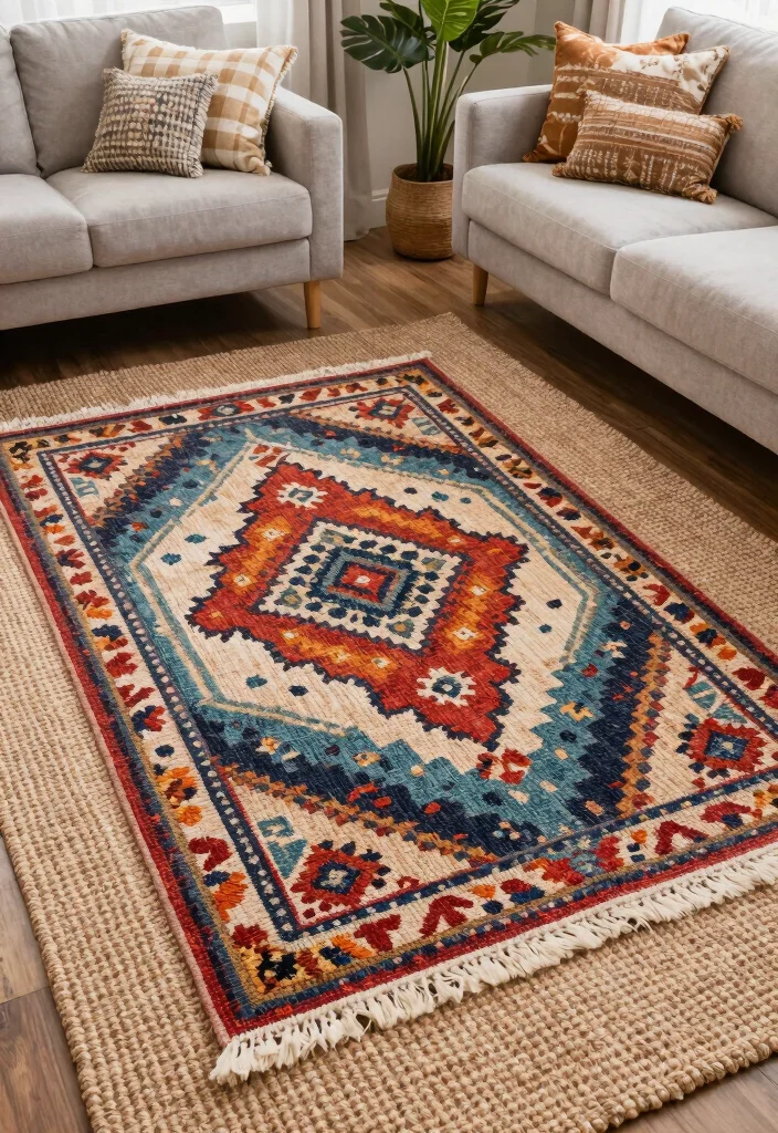 17 Geometric Rug Living Room Ideas That Pop 30 17 Geometric Rug Living Room Ideas That Pop - 10. Layered Textures 1