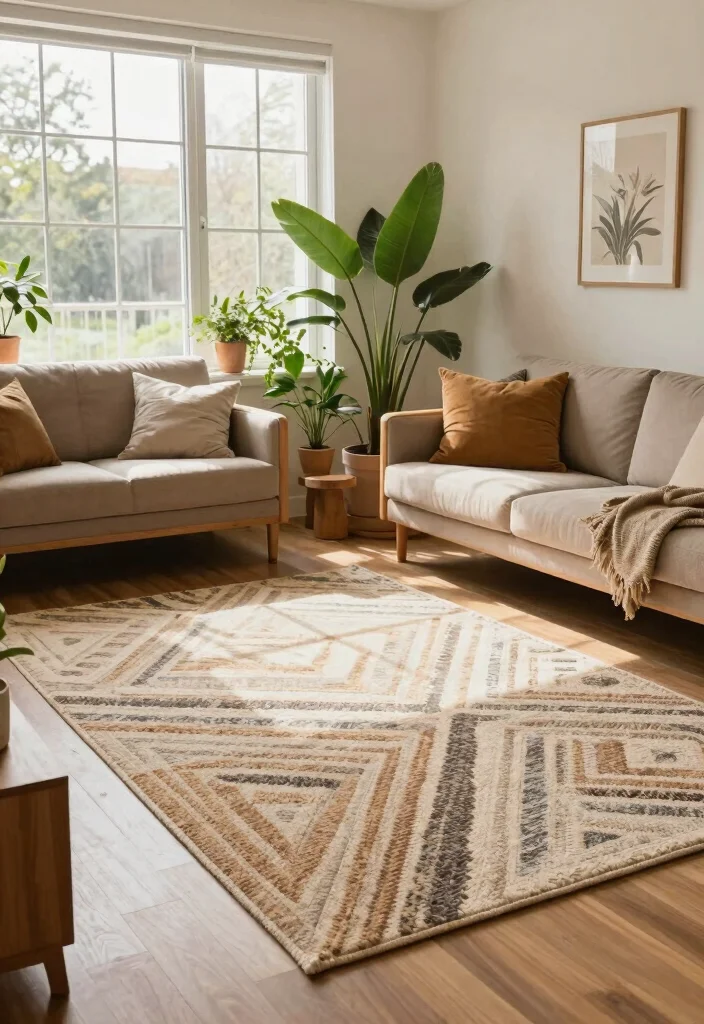 17 Geometric Rug Living Room Ideas That Pop 32 17 Geometric Rug Living Room Ideas That Pop - 12. Earthy Geometric Patterns 1