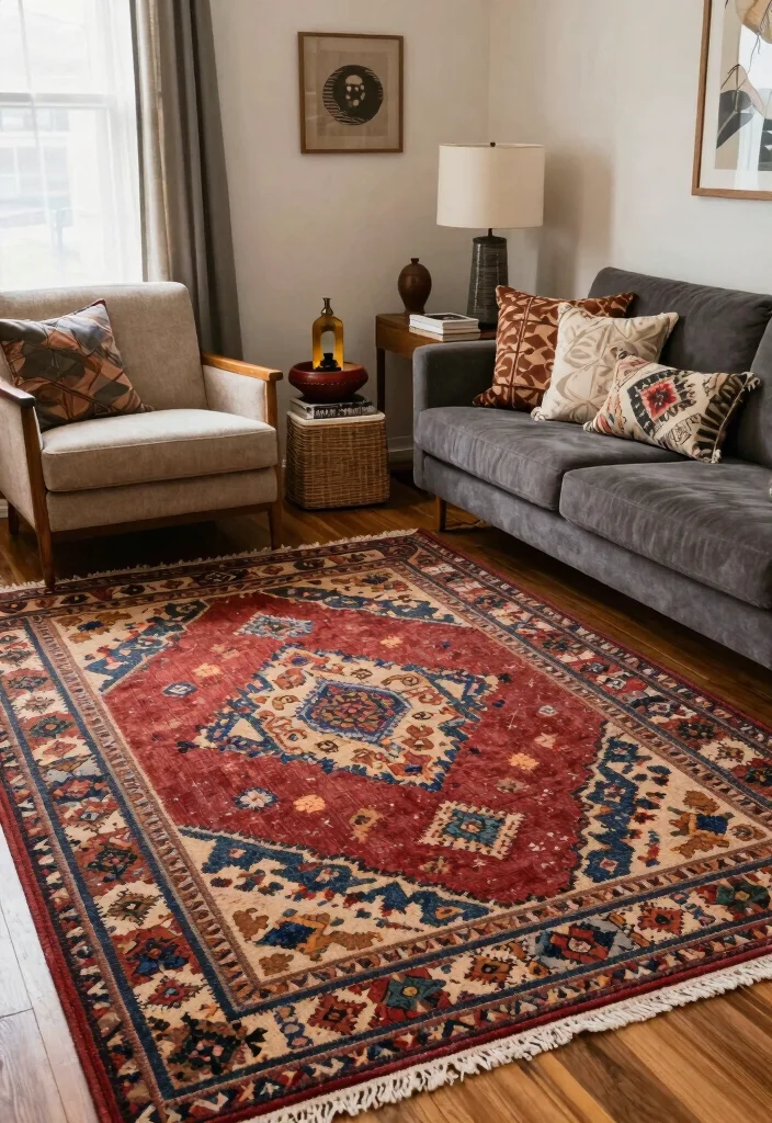 17 Geometric Rug Living Room Ideas That Pop 43 17 Geometric Rug Living Room Ideas That Pop - 13. Vintage Inspired Geometrics 1