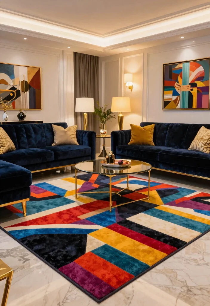 17 Geometric Rug Living Room Ideas That Pop 44 17 Geometric Rug Living Room Ideas That Pop - 14. Art Deco Influence 1
