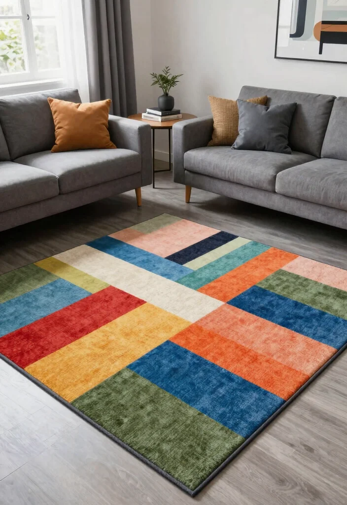 17 Geometric Rug Living Room Ideas That Pop 45 17 Geometric Rug Living Room Ideas That Pop - 15. Playful Squares and Rectangles 1