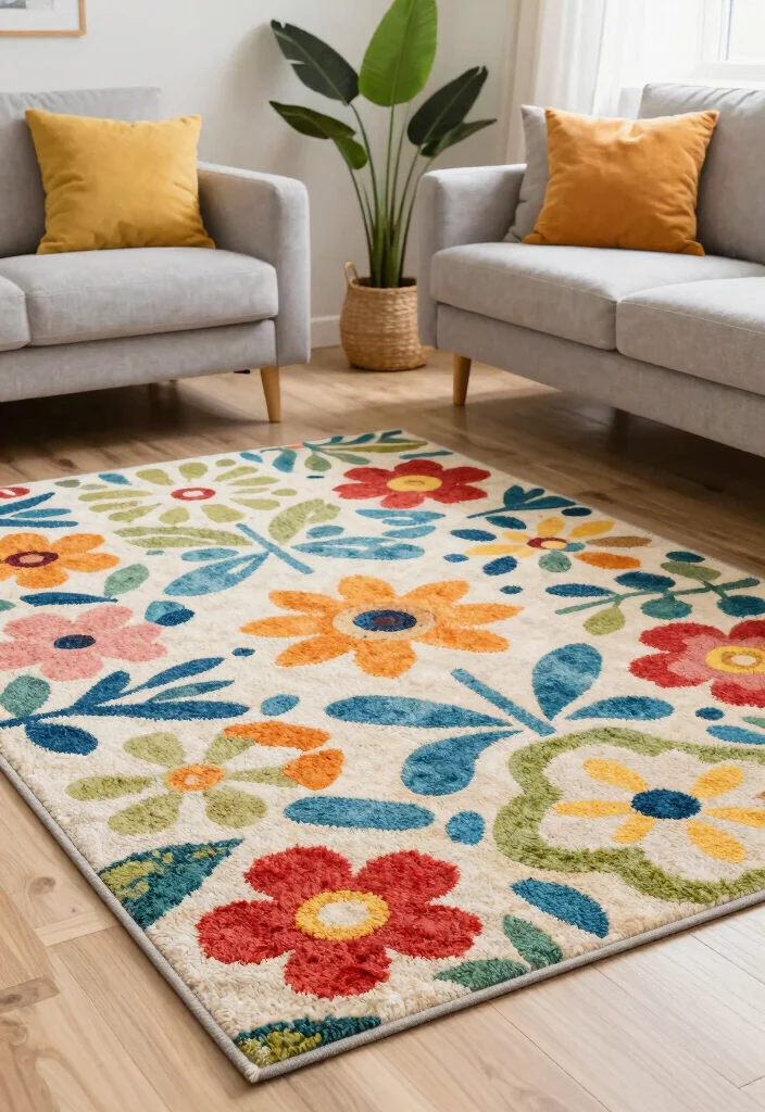 17 Geometric Rug Living Room Ideas That Pop 56 17 Geometric Rug Living Room Ideas That Pop - 16. Floral Geometry 1