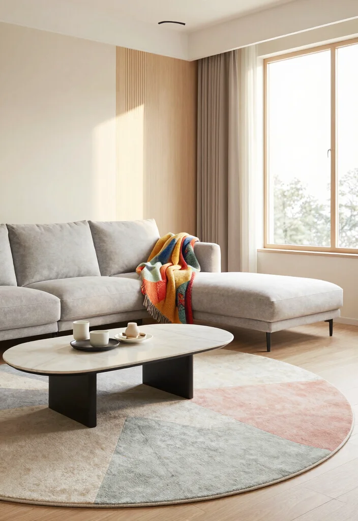 17 Geometric Rug Living Room Ideas That Pop 2 17 Geometric Rug Living Room Ideas That Pop - 2. Circles for a Cozy Touch 1