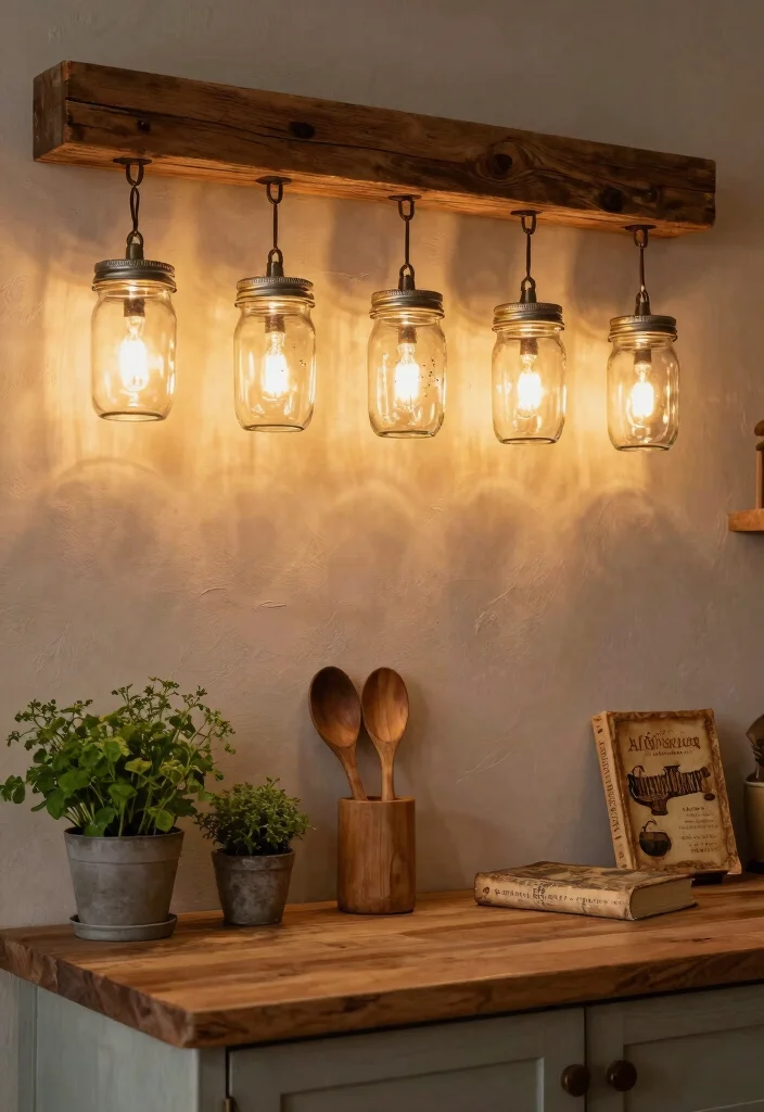 17 Kitchen Wall Lamp Ideas That Add Warm Lighting - 1. Vintage Mason Jar Wall Lamps 1