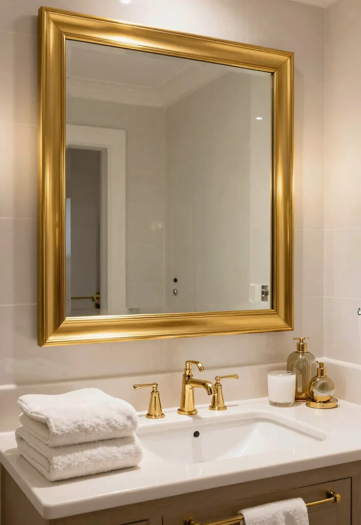 17 Mirror Wall Bathroom Ideas That Feel Luxe - 12. Luxurious Gold Accents 1
