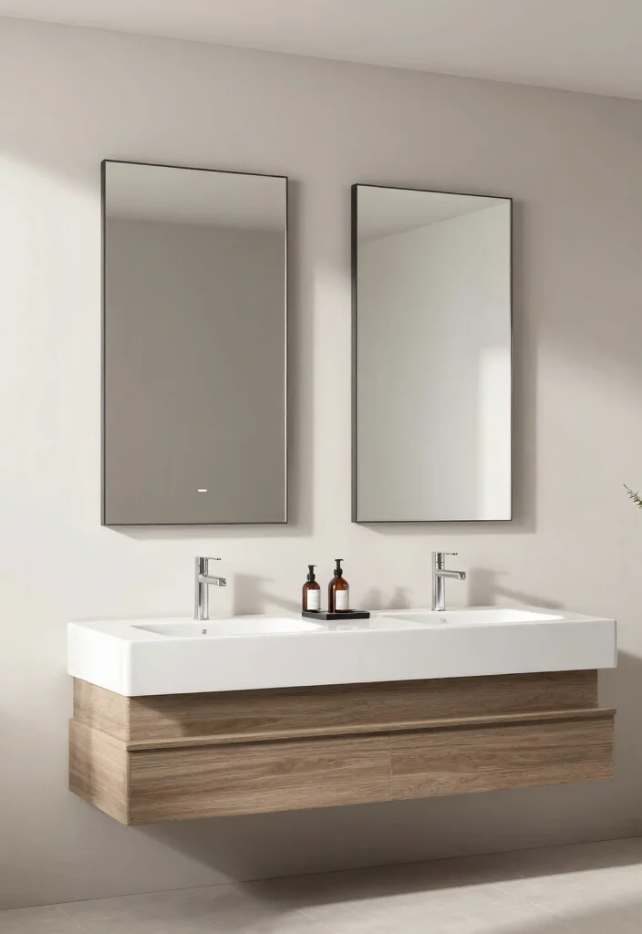 17 Mirror Wall Bathroom Ideas That Feel Luxe - 17. Chic Floating Mirrors 1