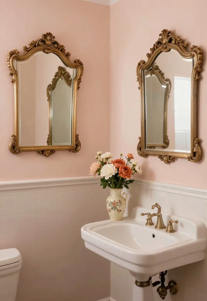 17 Mirror Wall Bathroom Ideas That Feel Luxe - 4. Vintage Chic Mirrors 1