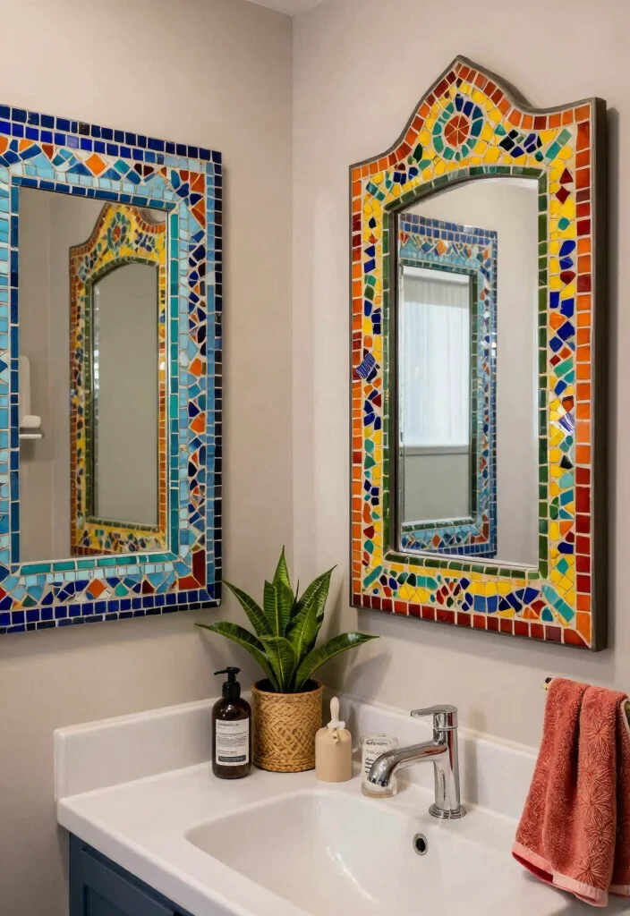 17 Mirror Wall Bathroom Ideas That Feel Luxe - 7. Artistic Mosaic Mirrors 1
