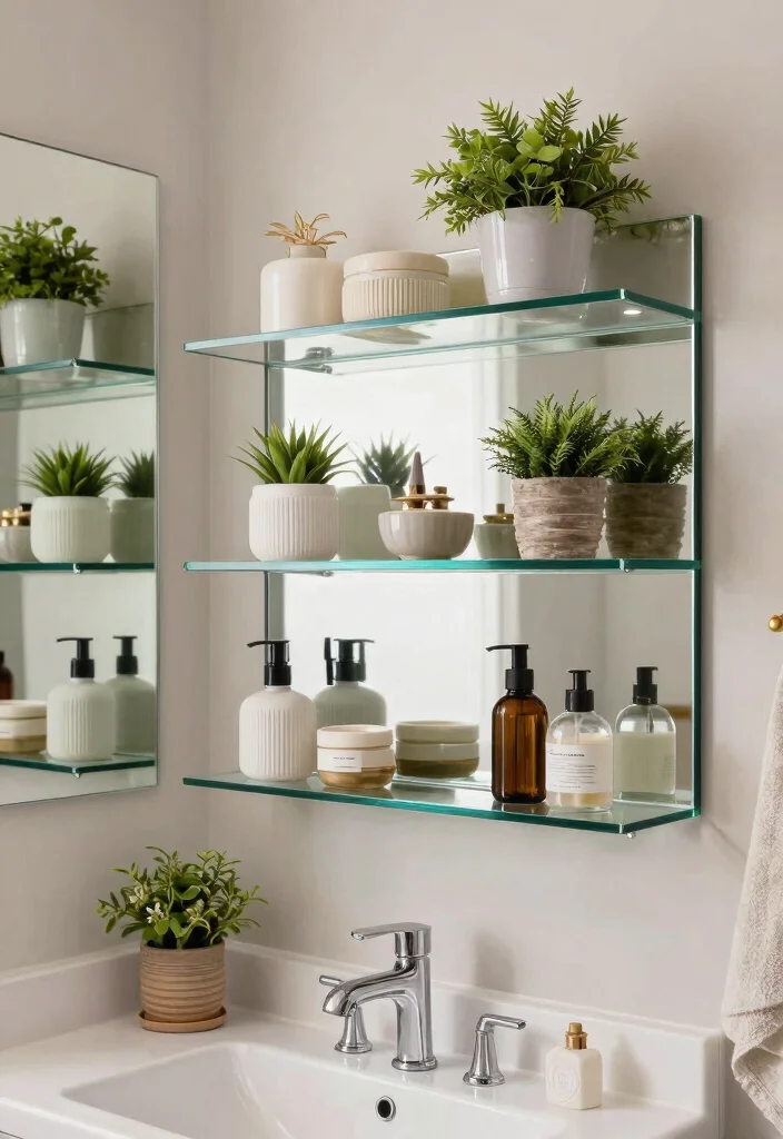 17 Mirror Wall Bathroom Ideas That Feel Luxe - 9. Mirrored Shelves 1