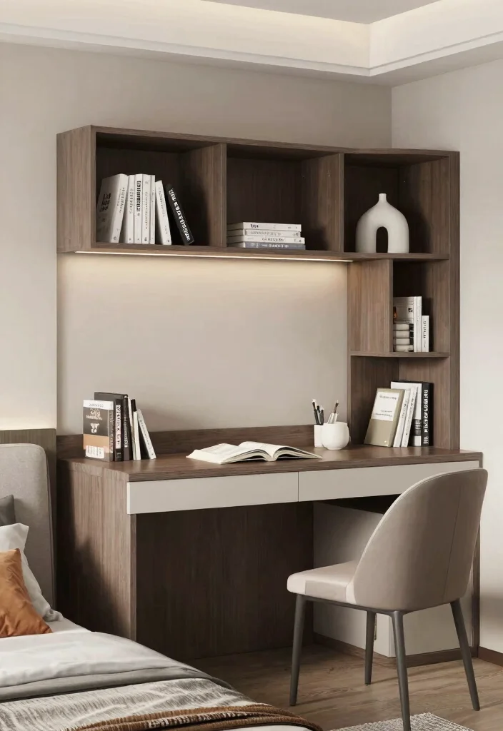 17 TV and Study Unit Bedroom Ideas That Save Space - 13. Desk with Built-in Storage 1