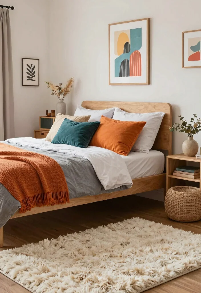 17 TV and Study Unit Bedroom Ideas That Save Space - 17. Incorporating Color and Texture 1