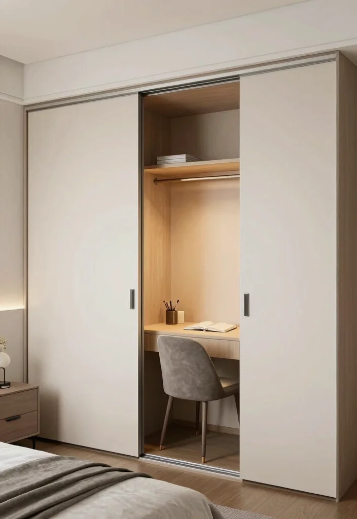17 TV and Study Unit Bedroom Ideas That Save Space - 9. Sliding Wardrobe with Study Nook 1