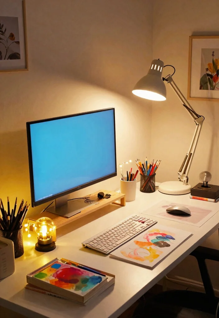 18 Artist Desk Setup Ideas That Spark Creativity 57 18 Artist Desk Setup Ideas That Spark Creativity - 17. Mood Lighting Magic 1
