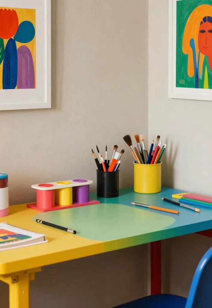 18 Artist Desk Setup Ideas That Spark Creativity 28 18 Artist Desk Setup Ideas That Spark Creativity - 8. Bold Color Pops 1