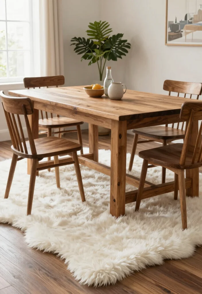 18 Faux Fur Rug Ideas That Add Instant Cozy - 16. Mixing with Wood Elements 1