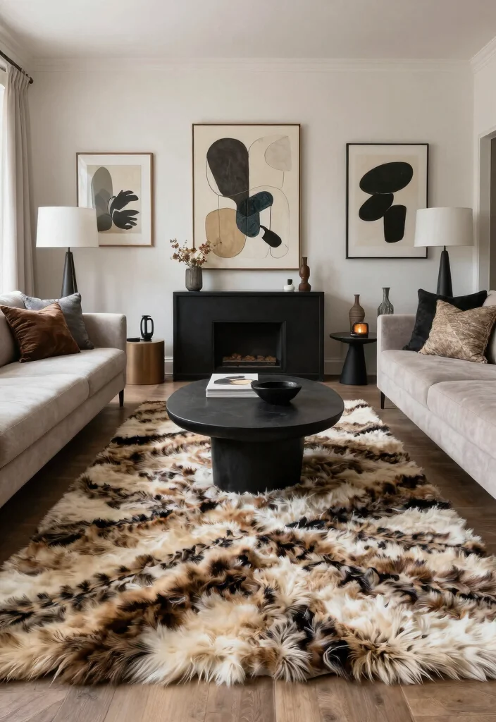 18 Faux Fur Rug Ideas That Add Instant Cozy - 18. Artistic Expression 1