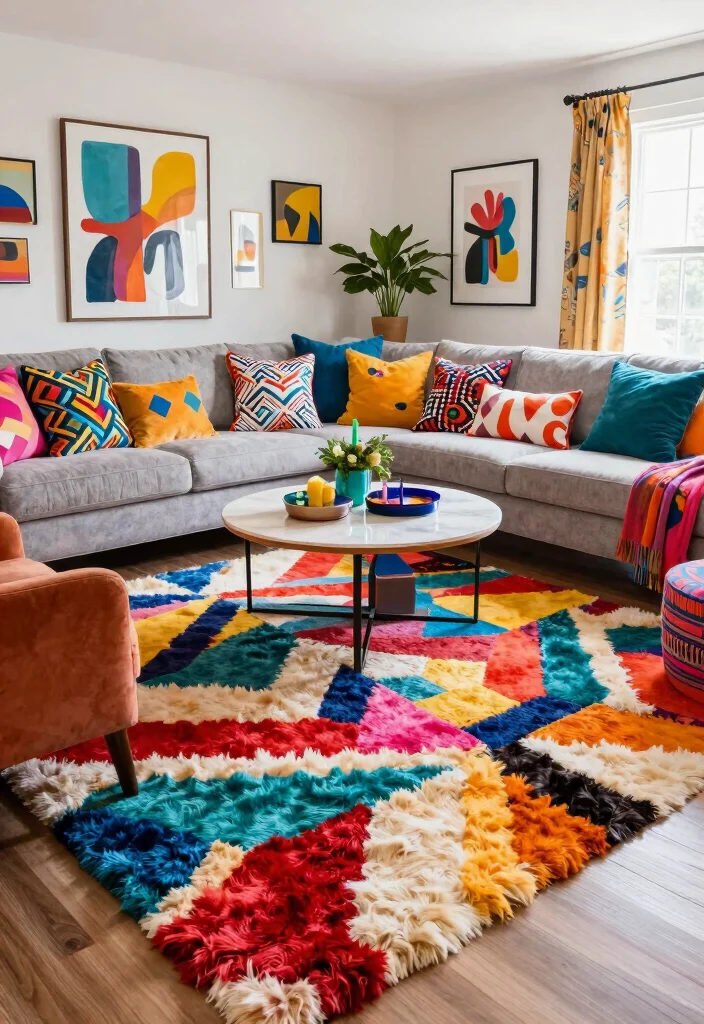 18 Faux Fur Rug Ideas That Add Instant Cozy - 5. Playful Patterns 1