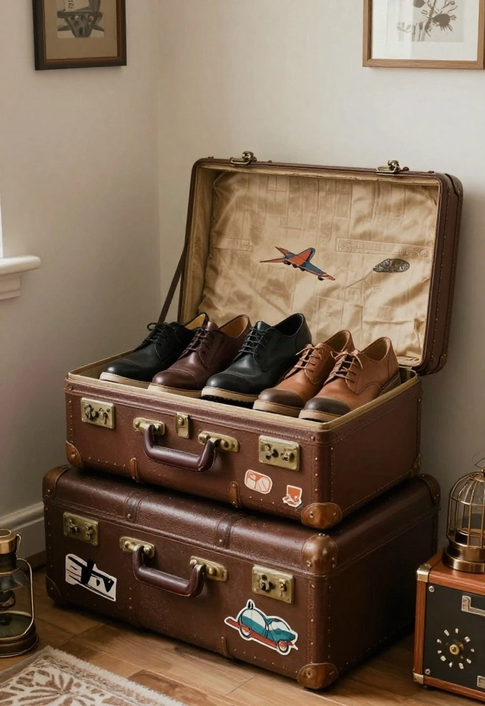 18 Shoe Unit Design Modern Ideas That Stay Sleek 40 18 Shoe Unit Design Modern Ideas That Stay Sleek - 10. Vintage Suitcase Storage 1