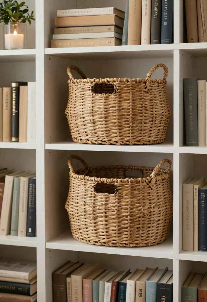 18 Small Bookshelf Decor Ideas That Look Pinterest Perfect 4 18 Small Bookshelf Decor Ideas That Look Pinterest Perfect - 4. Use Decorative Baskets for Storage 1