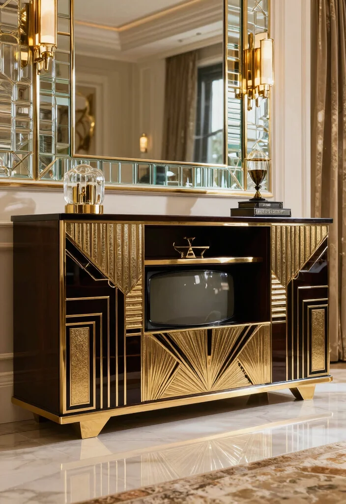 18 TV Unit Vintage Ideas With Timeless Charm 65 18 TV Unit Vintage Ideas With Timeless Charm - 15. Glamorous Art Deco 1