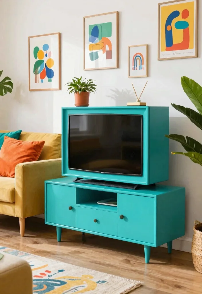 18 TV Unit Vintage Ideas With Timeless Charm 12 18 TV Unit Vintage Ideas With Timeless Charm - 2. Colorful Mid-Century Flair 1