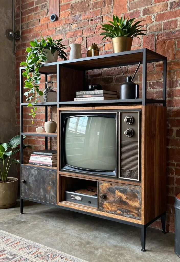 18 TV Unit Vintage Ideas With Timeless Charm 25 18 TV Unit Vintage Ideas With Timeless Charm - 5. Industrial Edge 1