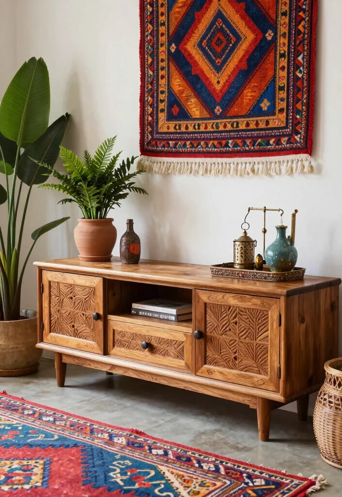 18 TV Unit Vintage Ideas With Timeless Charm 26 18 TV Unit Vintage Ideas With Timeless Charm - 6. Bohemian Bliss 1