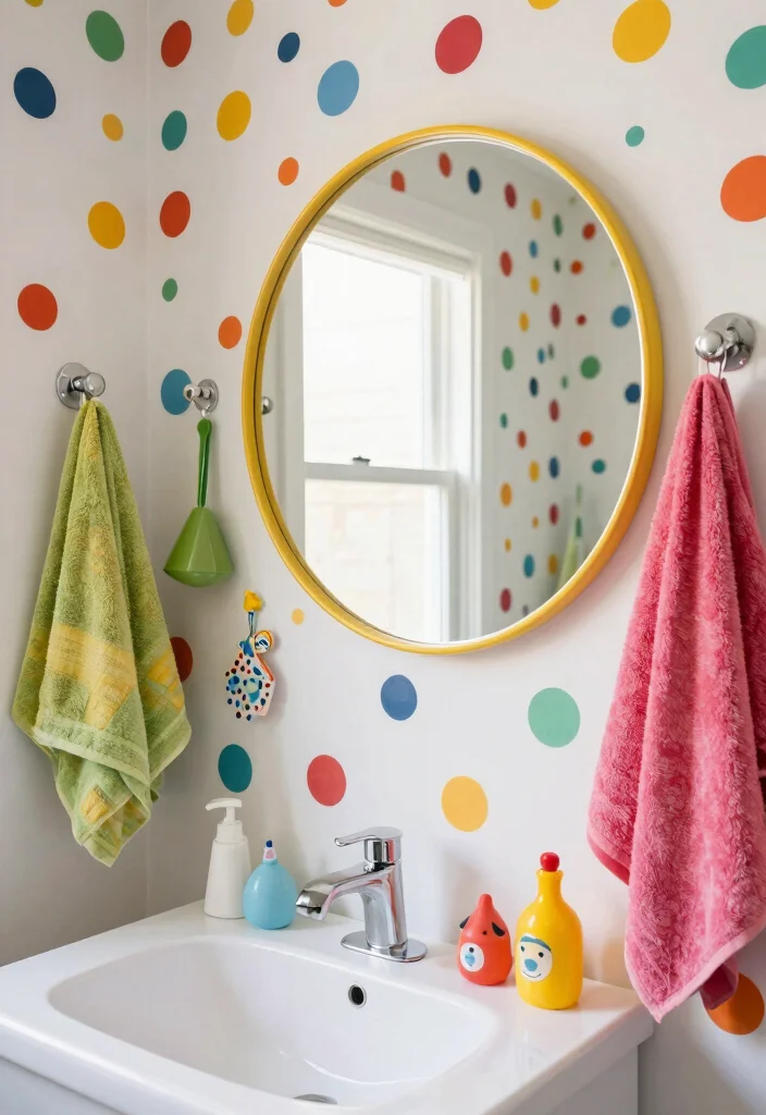 18 Wallpaper Behind Bathroom Mirror Ideas That Pop - 12. Playful Patterns 1