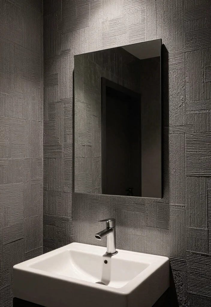 18 Wallpaper Behind Bathroom Mirror Ideas That Pop - 17. Artistic Textures 1