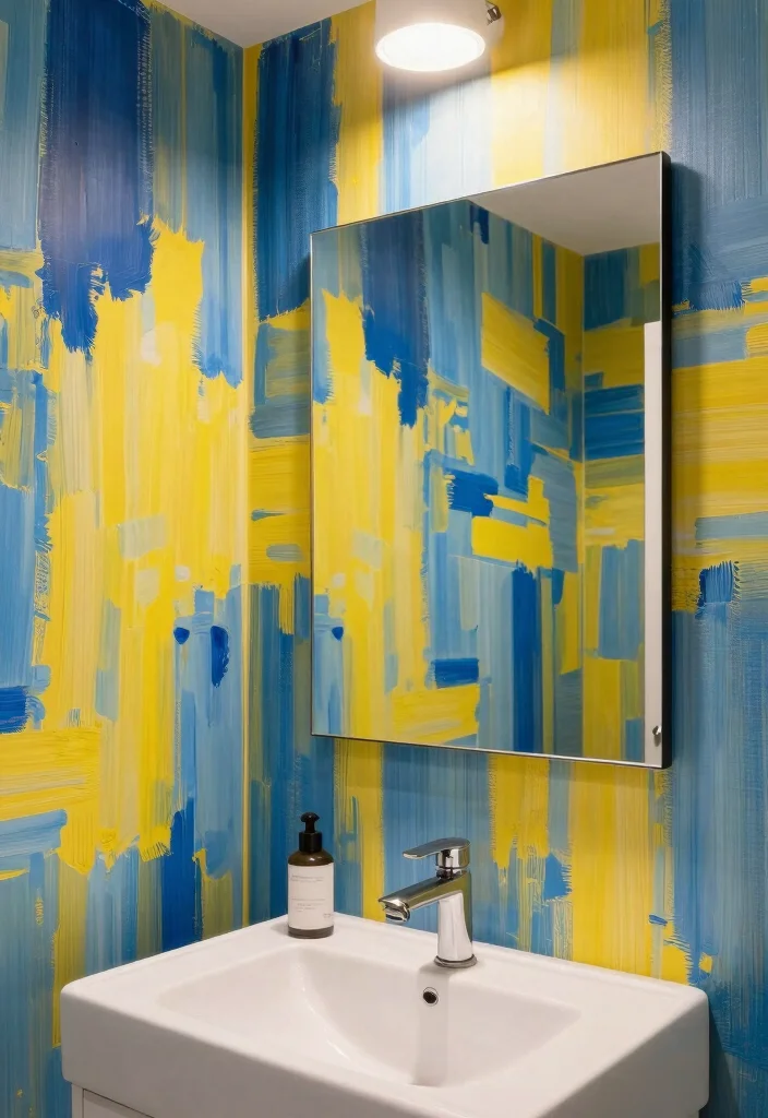 18 Wallpaper Behind Bathroom Mirror Ideas That Pop - 6. Artsy Accents 1