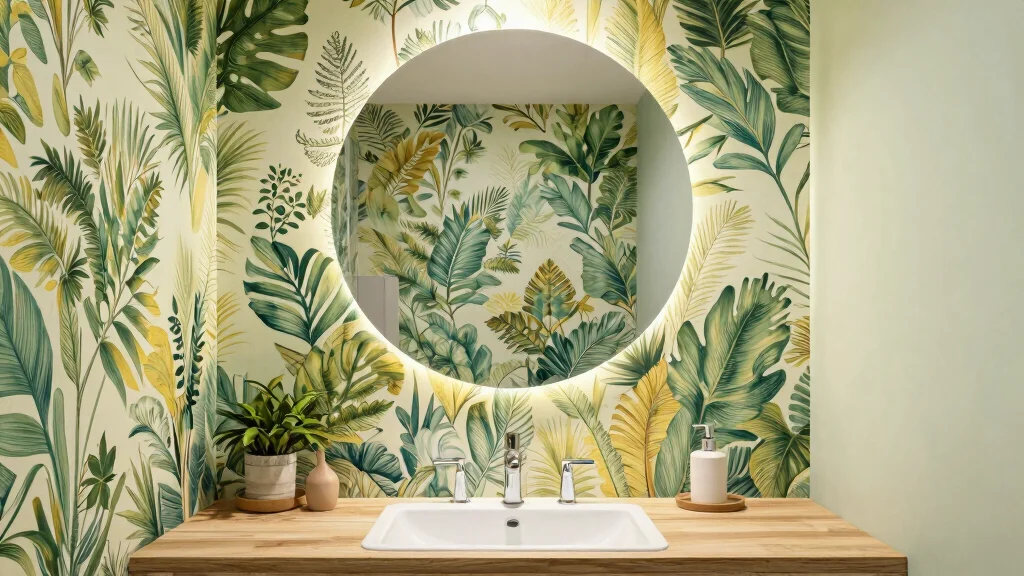 18 Wallpaper Behind Bathroom Mirror Ideas That Pop
